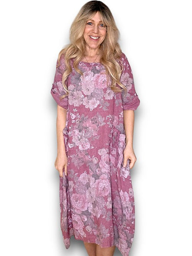 Helga May: Button Sleeve Maxi Dress - Scarlett Rose Plum