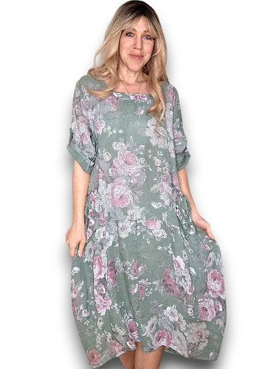 Helga May: Button Sleeve Maxi Dress - Scarlett Rose Sage