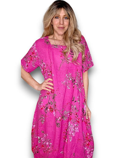 Helga May Mid Sleeve Maxi Dress: Lingonberry - Hot Pink