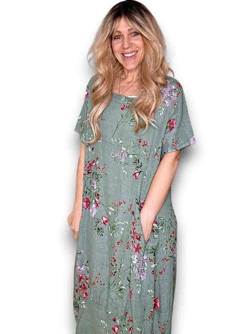 Helga May Mid Sleeve Maxi Dress: Lingonberry - Sage