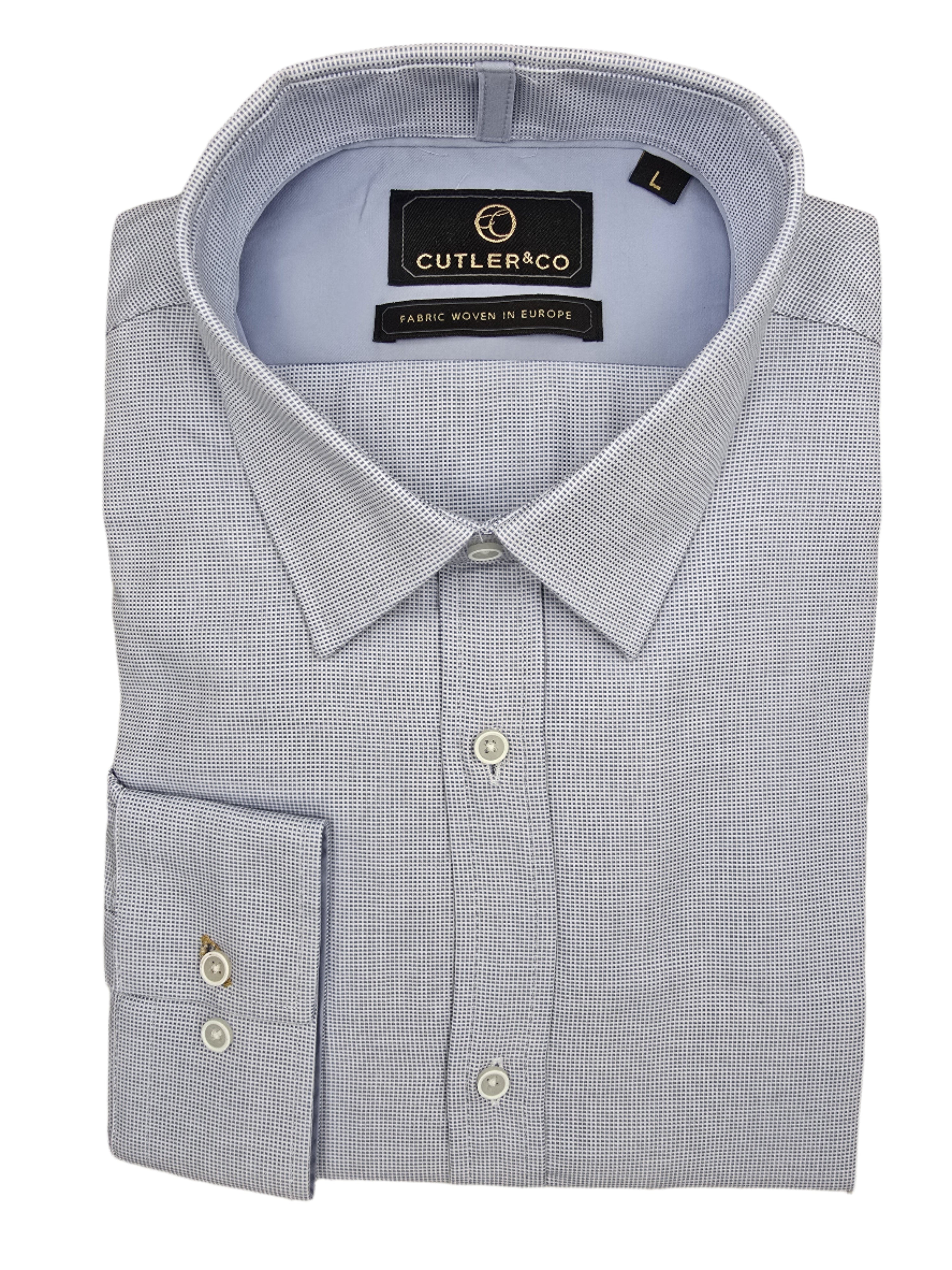 Cutler & Co Clint Long Sleeved Shirt: Textured Plain - Sky