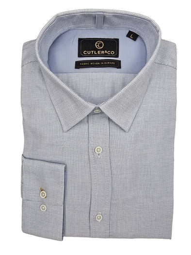 Cutler & Co Clint Long Sleeved Shirt: Textured Plain - Sky