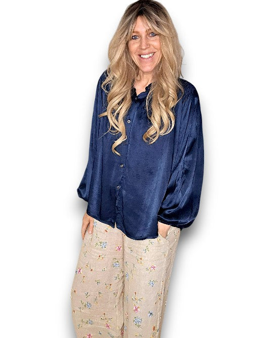 Helga May: Silky Shirt - Navy