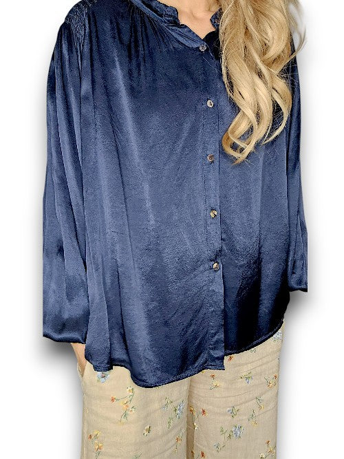 Helga May: Silky Shirt - Navy