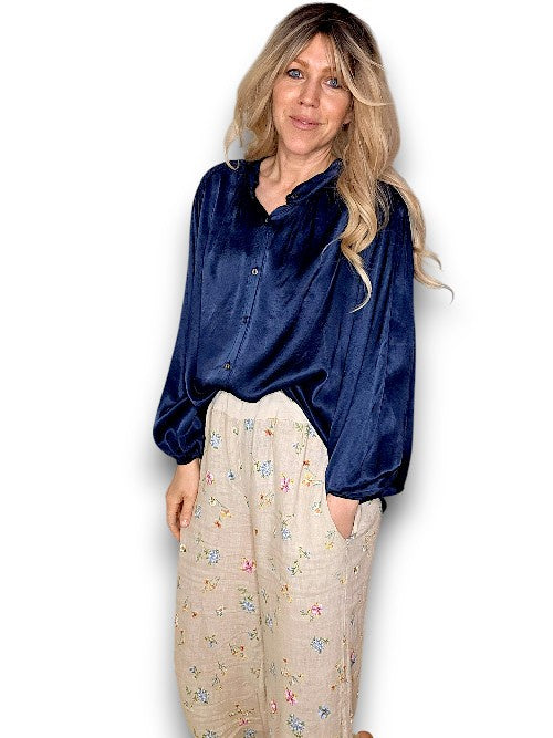 Helga May: Silky Shirt - Navy