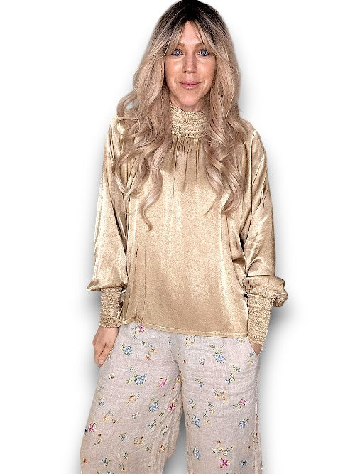 Helga May: Silky Long Sleeve Top - Caramel