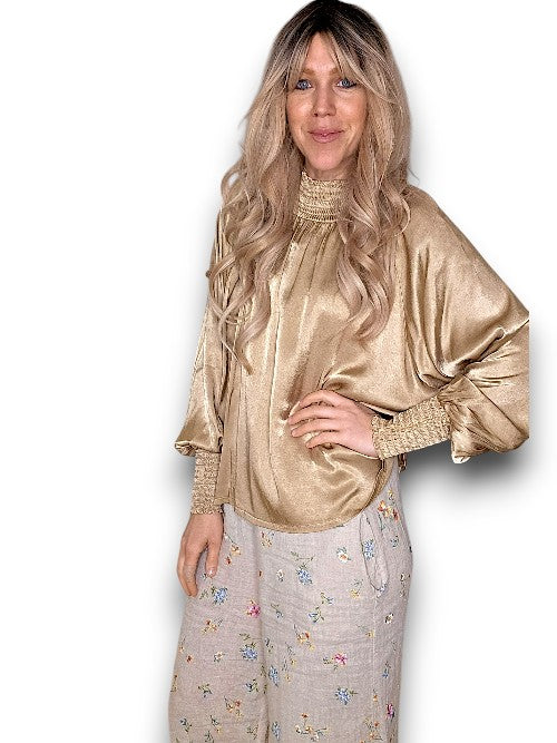 Helga May: Silky Long Sleeve Top - Caramel