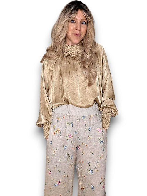 Helga May: Silky Long Sleeve Top - Caramel