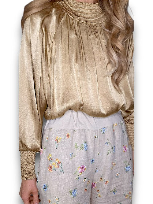 Helga May: Silky Long Sleeve Top - Caramel