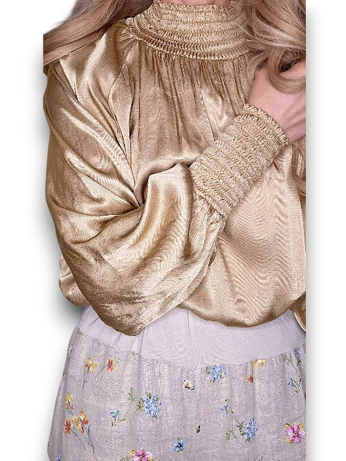 Helga May: Silky Long Sleeve Top - Caramel