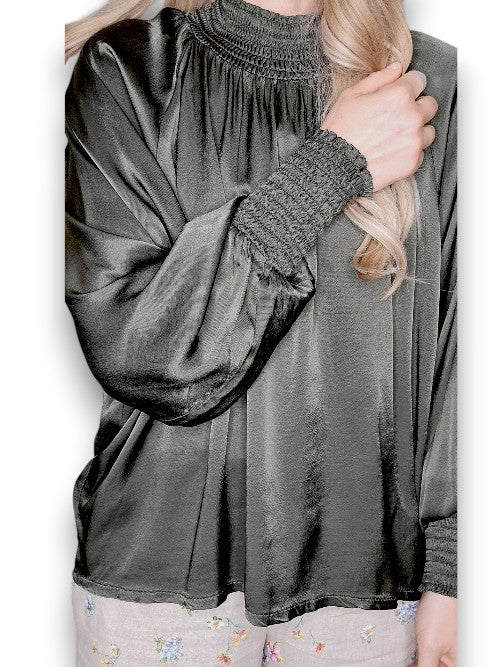 Helga May: Silky Long Sleeve Top - Dark Forest
