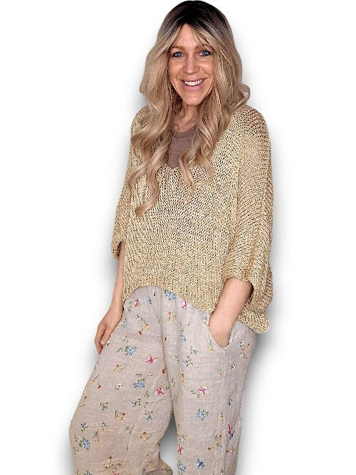 Helga May: Bat Wing Knit - Gold Glitter