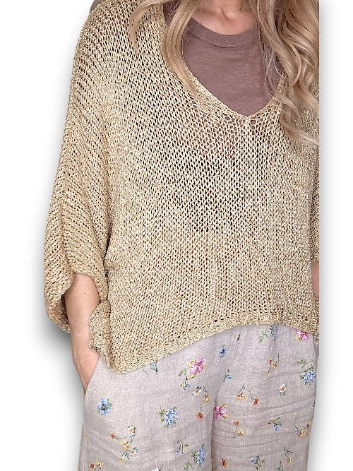 Helga May: Bat Wing Knit - Gold Glitter