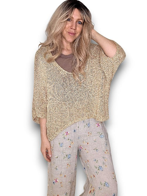 Helga May: Bat Wing Knit - Gold Glitter