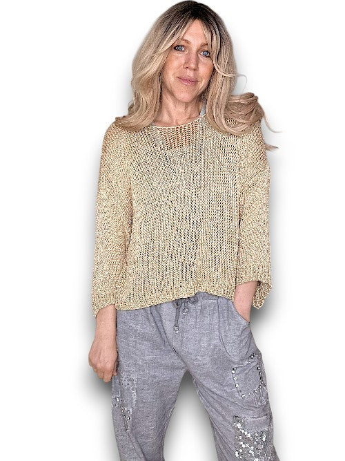 Helga May: Boxy Crew Knit - Gold Glitter