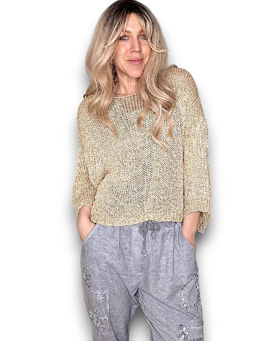 Helga May: Boxy Crew Knit - Gold Glitter