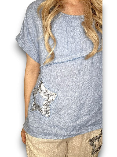 Helga May: Linen Star Top - Petrol