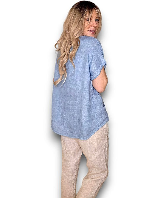 Helga May: Linen Star Top - Petrol
