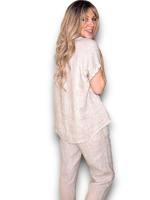 Helga May: Linen Star Top - Beige