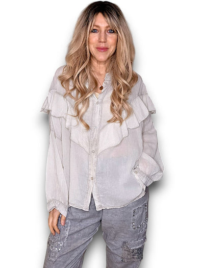 Helga May: Double Frill Tunic - Pale Beige