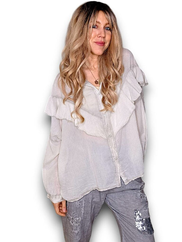 Helga May: Double Frill Tunic - Pale Beige