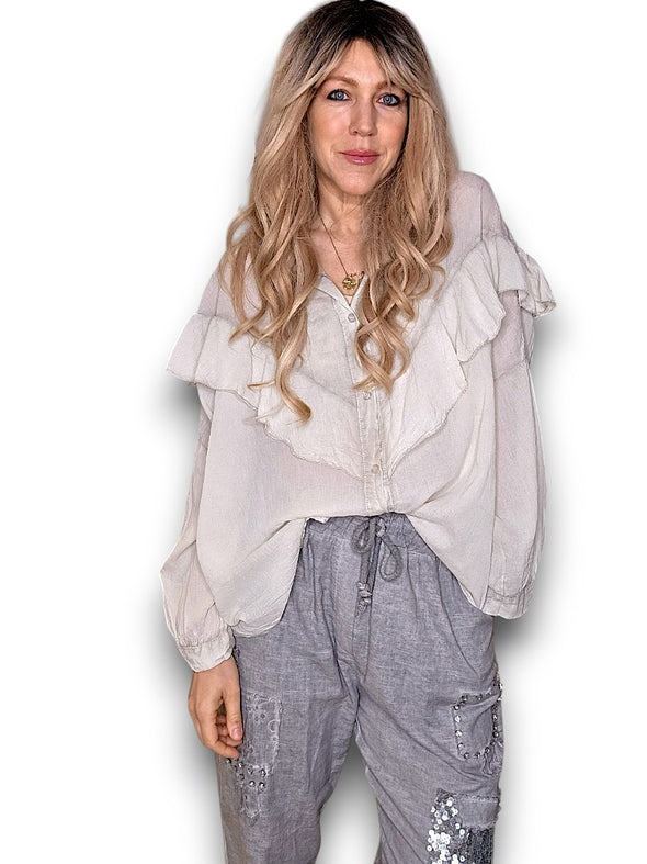 Helga May: Double Frill Tunic - Pale Beige