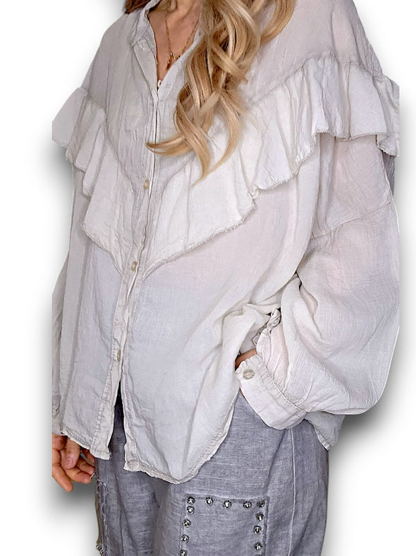 Helga May: Double Frill Tunic - Pale Beige