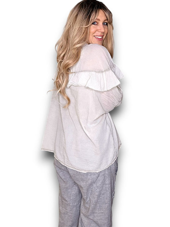 Helga May: Double Frill Tunic - Pale Beige