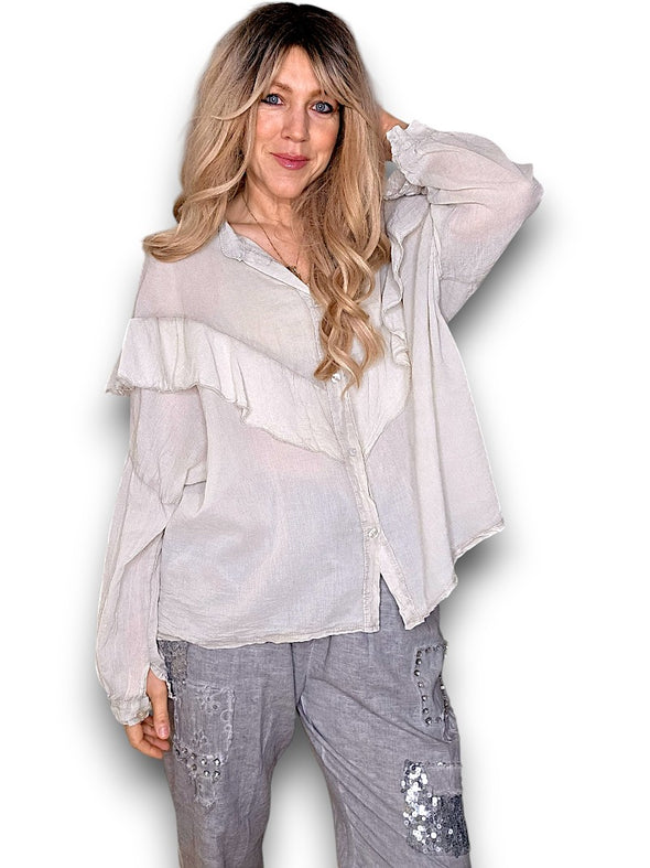 Helga May: Double Frill Tunic - Pale Beige