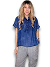 Helga May: Eyelet Frill Top - Navy