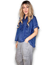 Helga May: Eyelet Frill Top - Navy