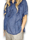 Helga May: Eyelet Frill Top - Navy