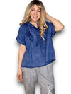 Helga May: Eyelet Frill Top - Navy