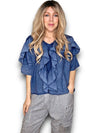Helga May: Frill Short Sleeve Top - Faded Navy