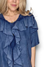 Helga May: Frill Short Sleeve Top - Faded Navy