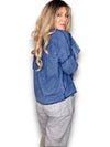 Helga May: Frill Short Sleeve Top - Faded Navy