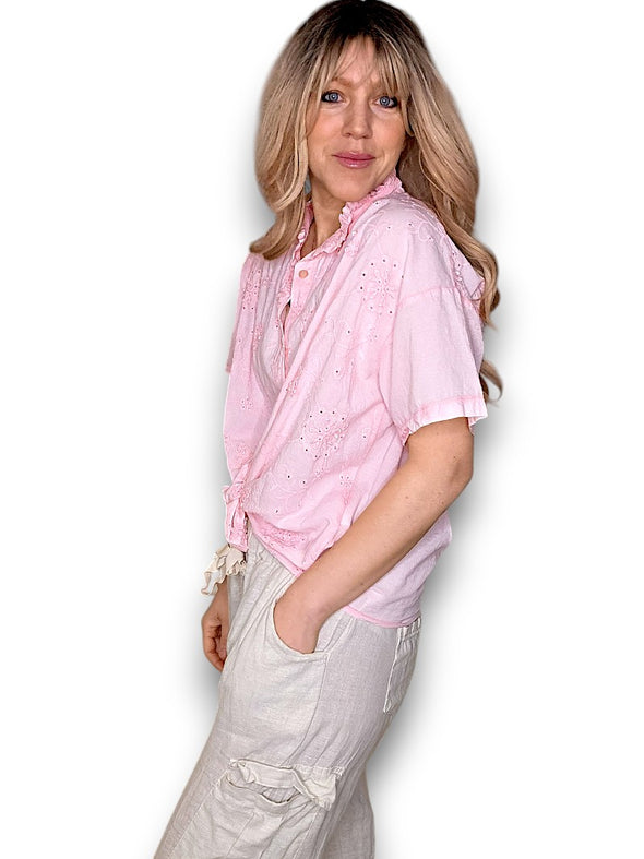 Helga May: Dolly Lace Shirt - Bubblegum Pink