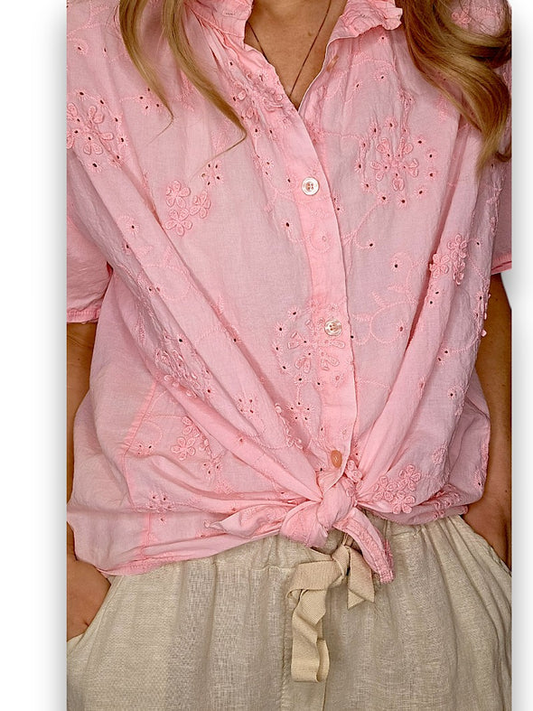 Helga May: Dolly Lace Shirt - Bubblegum Pink