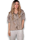 Helga May: Frill Short Sleeve Top - Faded Mocha