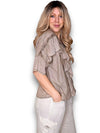 Helga May: Frill Short Sleeve Top - Faded Mocha