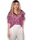 Helga May: Frill Short Sleeve Top - Faded Plum