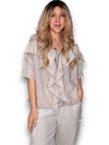 Helga May: Frill Short Sleeve Top - Faded Beige