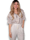Helga May: Frill Short Sleeve Top - Faded Beige