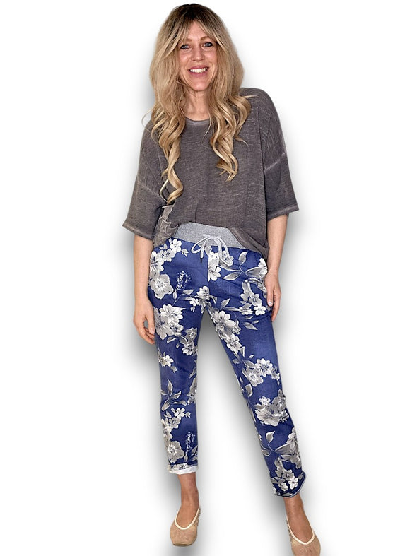 Helga May: Bouquet Rose Jogger - Denim Grey Shades