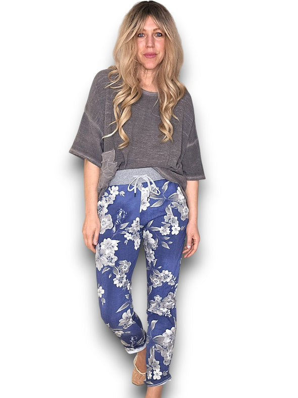 Helga May: Bouquet Rose Jogger - Denim Grey Shades