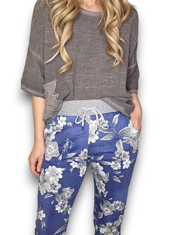 Helga May: Bouquet Rose Jogger - Denim Grey Shades