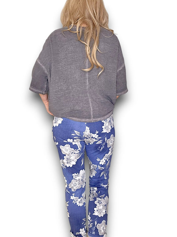 Helga May: Bouquet Rose Jogger - Denim Grey Shades