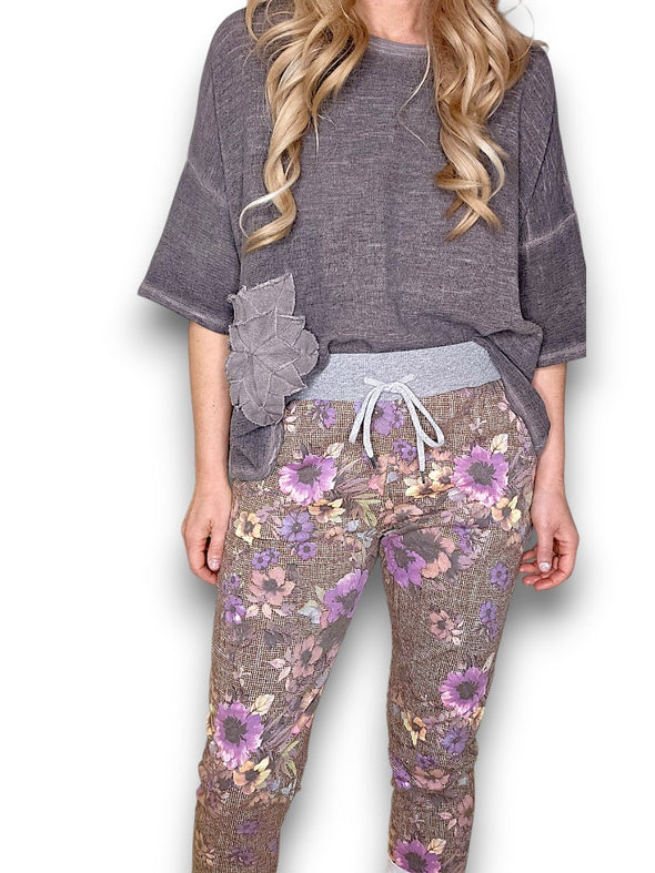 Helga May: Cornelia Jogger - Floral Houndstooth