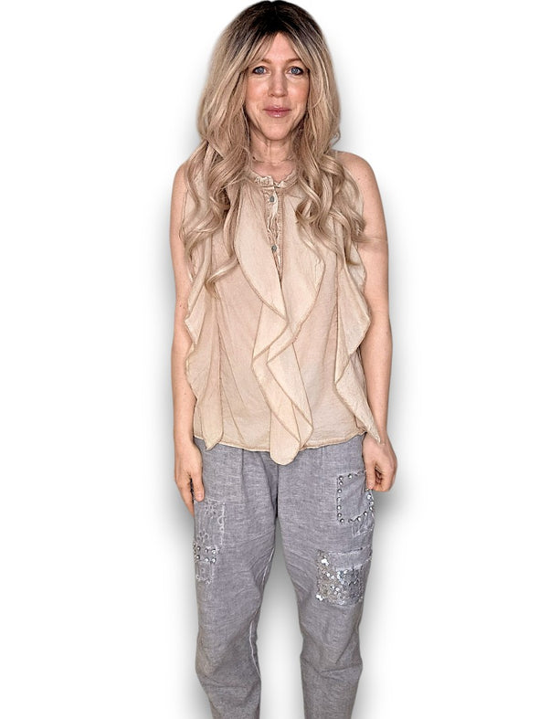 Helga May: Frill Tank - Light Caramel