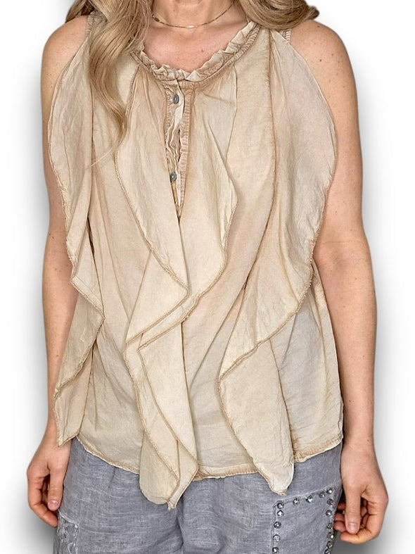 Helga May: Frill Tank - Light Caramel